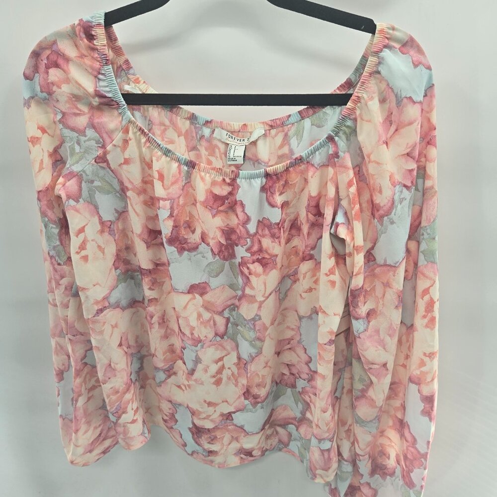 Forever 21 Contemporary Pastel Floral Off Shoulder Balloon Sleeves Small